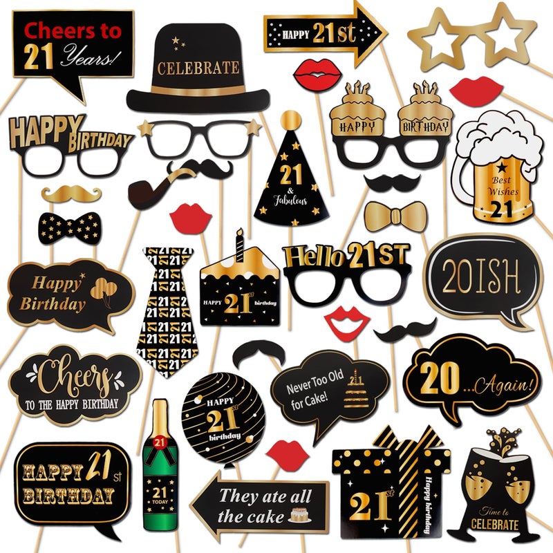 LINGTEER Happy 21st Birthday Party Photo Booth Props,Cheers to 21st Birthday 21st Years Old Bday Party Centerpieces Props Decorations Sign. - Image 1